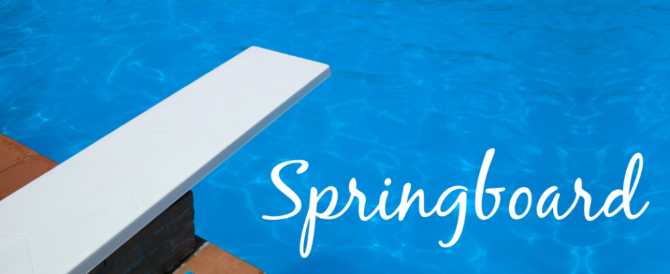 A picture of a pool and a diving board, with the word 'springboard.'
